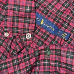 Polo Ralph Lauren Long Sleeve Button Down Oxford Shirt Men's L Red Green Plaid